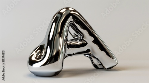 A shiny reflective letter A made of molten metal with a fluid droplet shape, perfect for futuristic font designs.