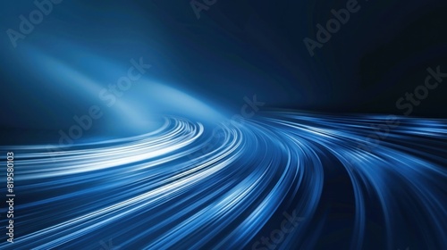 An abstract image featuring smooth blue light streaks that bend in a wave-like pattern, emitting a calming and futuristic vibe