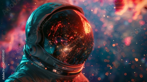 Astronaut with Cosmic Reflection in Helmet
