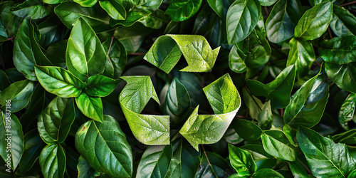 Recycling and ecology symbol made from green leaves on studio background. Ecology ecological problems issues save the earth solutions renewable energy concept