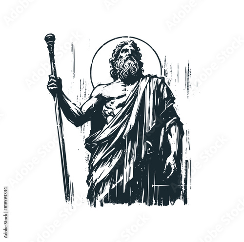 The ancient philosophy of greek era. Black white vector logo illustration