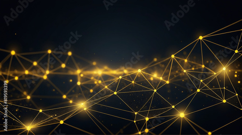 abstract yellow technology background of a quantum cyber network. Artificial neuron Generative Ai