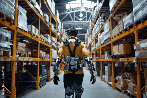 Warehouse workers use exoskeletons to lift heavy objects with ease