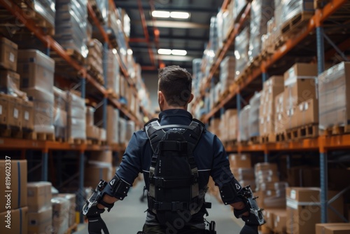 Warehouse workers use exoskeletons to lift heavy objects with ease