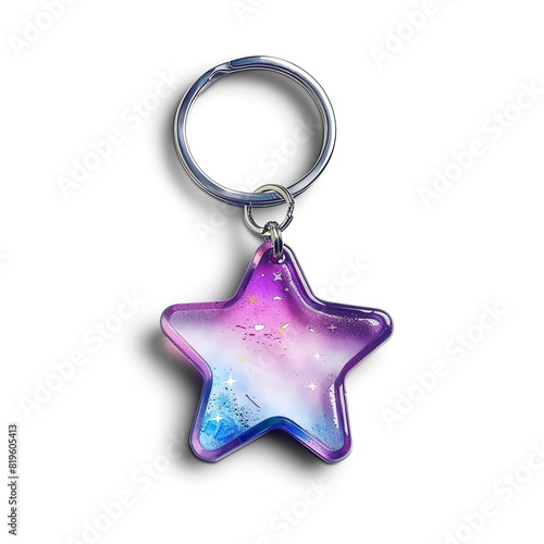 Minimalistic watercolor of a star-shaped keychain for stargazing accessories on a white background, cute and comical.