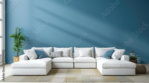 Couch Living Room. Modern Interior Design with White Furniture in Contemporary Lounge