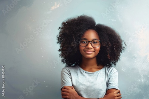 Confident Girl. African American Student with Folded Arms in Happy Mood