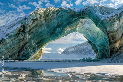 Ice Mountain: Large Glacier Arch in Colorful Arctic Landscape, Svalbard