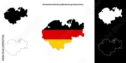 Nordwestmecklenburg (Mecklenburg-Vorpommern) blank outline map set