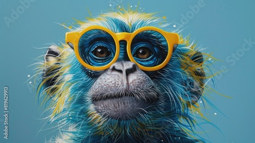 A blue monkey wearing sunglasses