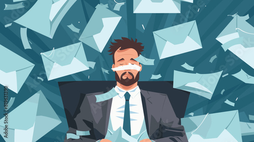 Overwhelmed Businessman with Infinite Unread Emails Illustrating Workload Pressure
