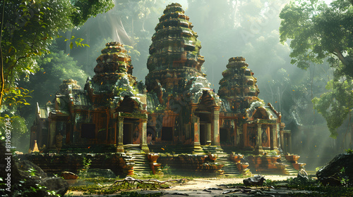Photo realistic exploration of secret temples in Cambodia, offering mystical experience and cultural heritage glimpse hidden deep within the jungle