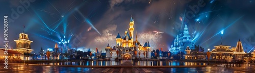 Nighttime Spectaculars Capture the splendor of nighttime spectaculars at Shanghai Disneyland with images of fireworks displays, light shows, and projection mapping extravaganzas illuminating the parks