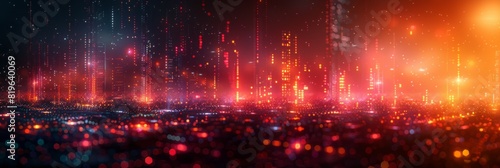 Dynamic cityscape at night with abstract shapes and vibrant lights