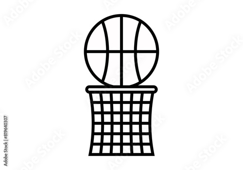 Icono negro de canasta con balón de baloncesto.