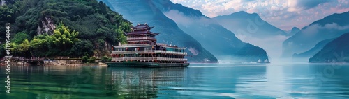 Shore Excursions Showcase the variety of shore excursions available during Yangtze River cruises with images of passengers disembarking to explore historic sites, ancient temples, and cultural landmar