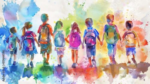 Colorful Watercolor School Kids Banner
