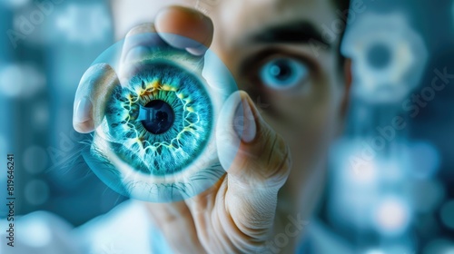 Picture a doctor's hand pointing towards an eye amidst a blurred background, symbolizing our commitment to providing visionary insights into eye health.