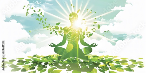figure made of leaves meditating on top of the Earth,international yoga day