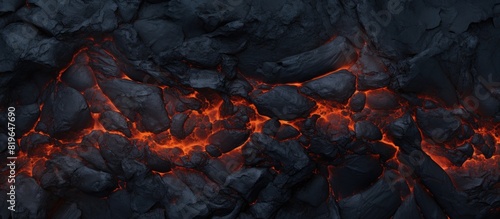 Close up aerial image capturing the texture of a solidifying lava field with copy space image