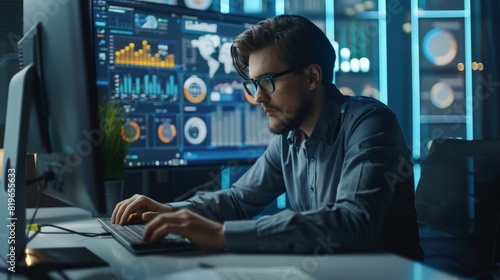 A digital marketing specialist sits at a computer, analyzing online ad performance metrics and adjusting targeting parameters to optimize campaign effectiveness.