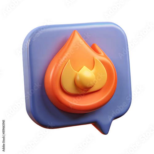 Fire Reaction Bubble Chat: A 3D icon of flames placed within a speech bubble chat design, symbolizing excitement or enthusiasm, commonly used to react to highly engaging or sensational content.