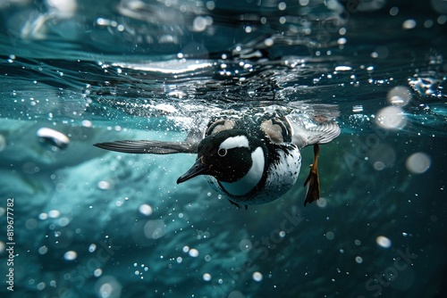 A Bufflehead diving underwater