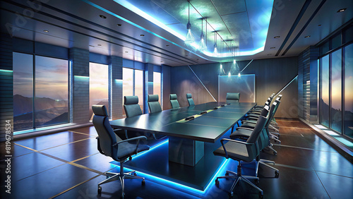 A modern conference room with sleek furniture, advanced technology, and ample natural light, facilitating productivity and collaboration.