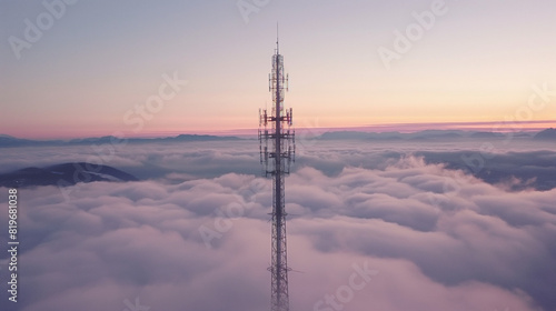Cellular tower above clouds. 