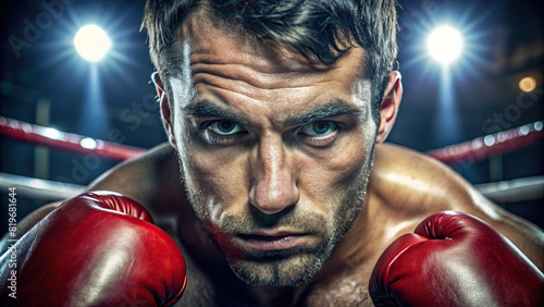 Intense stare of a boxer before entering the ring, ready for battle