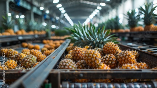 A crate of pineapples is displayed in a store