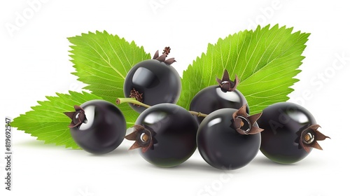  A cluster of dark berries set against a green leaf backdrop on a white canvas, featuring a clipping mask at the upper edge