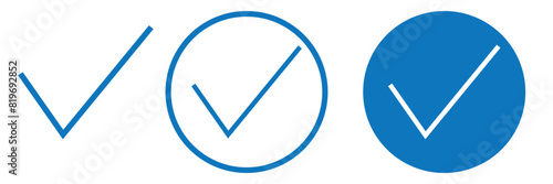Checkmark icon. Blue check mark vector set. Checked checkbox sign. Approved symbol. Isolated v checkmark icon.