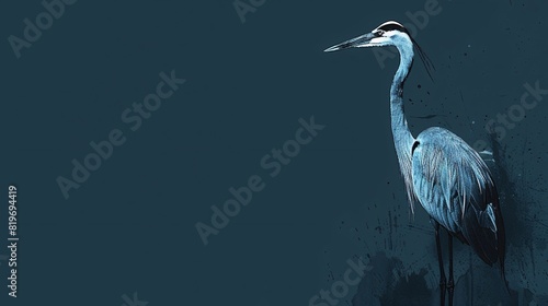 Detailed hand-drawn crane sketch in sleek black and vibrant blue, offering modern flair with ample space for customizable text.