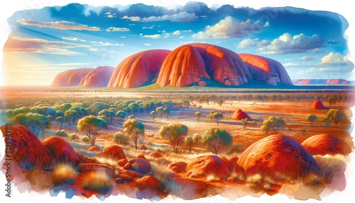 Uluru-Kata Tjuta National Park Located in the Northern Territory of Uluru. (also known as Ayers Rock is a large, beautiful red sandstone, and Kata Tjuta (The Olgas). 