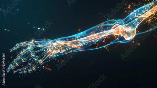 Image of human arm bone isolated 3D hologram. Medical concept. new technology
