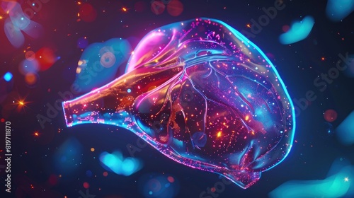 Picture of human liver Isolated 3D hologram. Medical concept. new technology