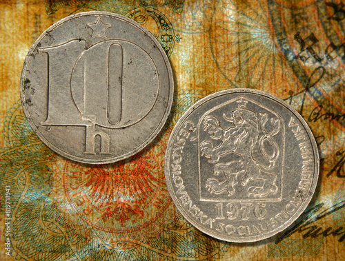 Czechoslovak koruna, haleru denomination coin, old money of czechoslovakia