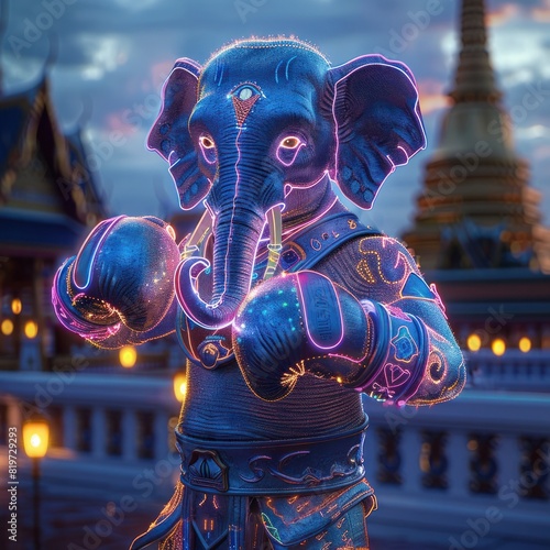 Elephant Finds Strength in Holographic Boxing Trainer at Wat Phra Kaew Dusk