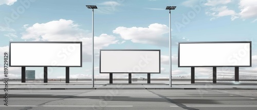 Public area with blank advertisement boards, ideal for commercial use or promotional content