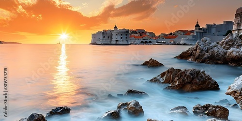 Sunrise in Dubrovniks old town on the Adriatic Sea is beautiful. Concept Travel, Sunrise, Photography, Europe, Adriatic Sea