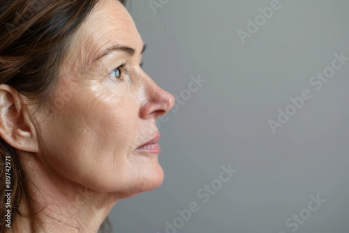 A mature woman profile view illustrating the tightening and smoothing effects of a facelift surgery