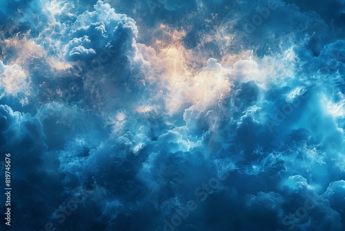 A close up of a cloud-filled sky with a bright light
