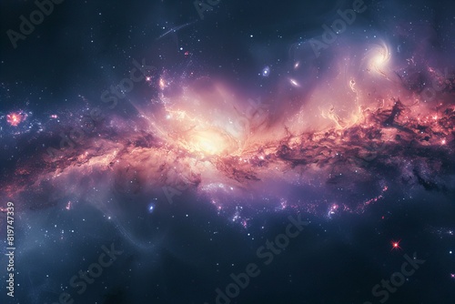 A close up of a galaxy with a bright purple center