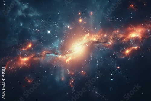 A close up of a galaxy with a bright orange star in the center
