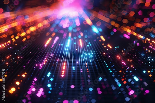 A colorful light beam close-up with numerous vibrant lights