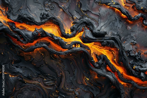 A close up of a lava surface with a fire flowing down it