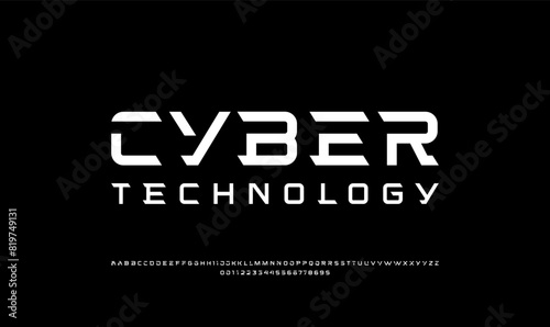 Tech font, digital cyber alphabet