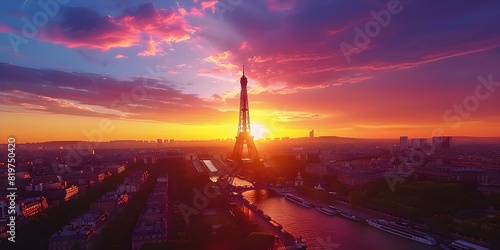 Eiffel Tower in Paris at sunset with space for text. Concept Travel Photography, Eiffel Tower, Paris Sunset, Text Space