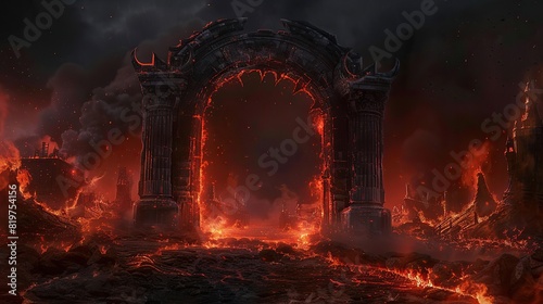 Entrance to hell with blazing fire and lava